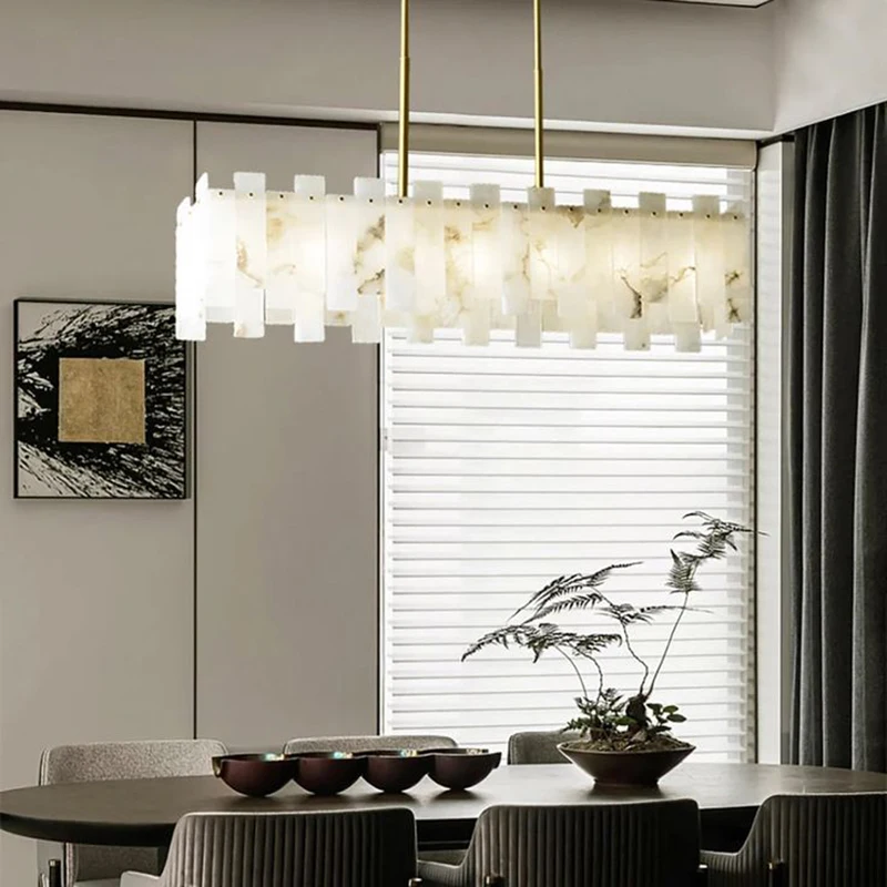 Modern Marble Chandelier Handcrafted Carrara Marble  Solid Brass Led Pendant Light For Luxury Kitchen Islands Dining