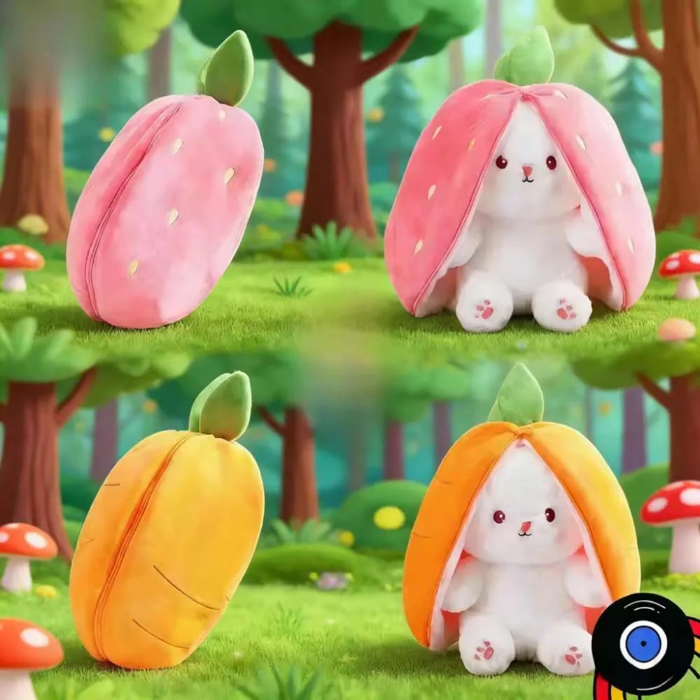 18cm Cute Strawberry Carrot Rabbit Plush Toy Stuffed Creative Into Fruit Transform Baby Cuddly Bunny Doll for Kid Birthday Gift