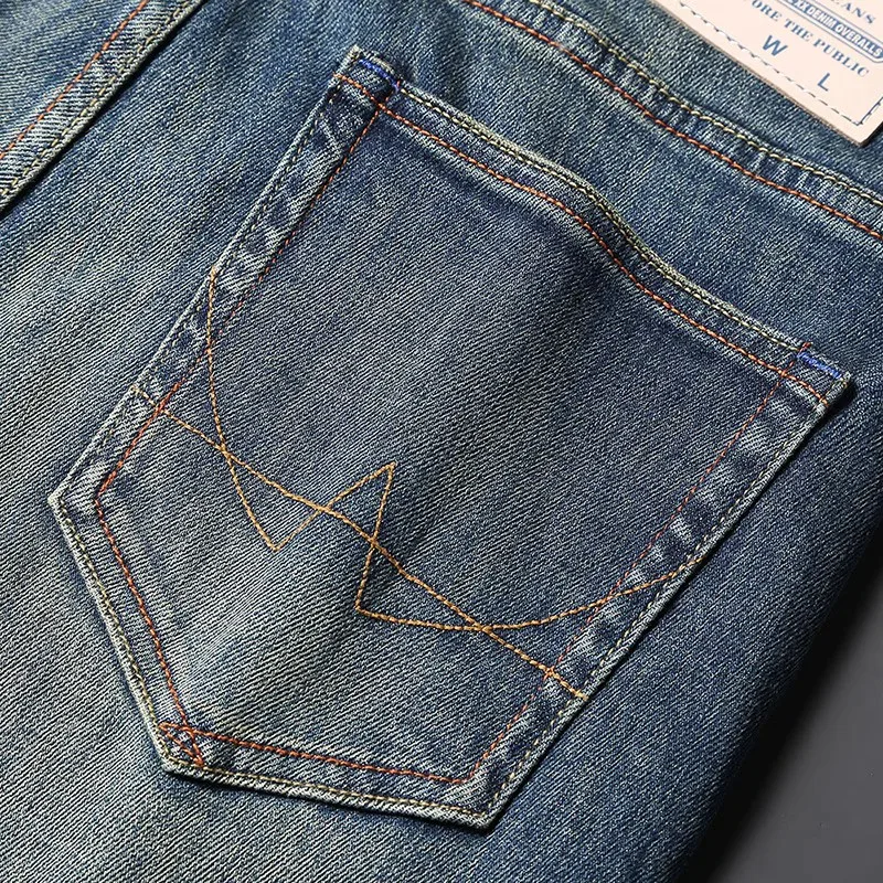 European Fashion Trendy Men Jeans High Quality Retro Blue Elastic Slim Designer Jeans Men Vintage Trousers Denim Pants Hombre