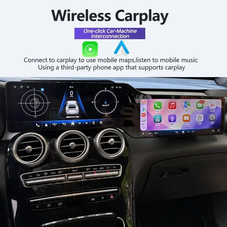 12.3inch +12.3inch Android 15 128G Bluetooth Car radio stereo For Mercedes BENZ C GLC 2015-2022  navi GPS Dual Screen Carplay