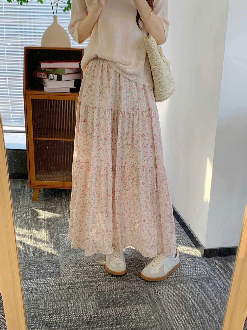 

Spring Summer New Korean Sle Floral f Skirt Women's Slim Sweet over Knee mid Length a Line Skirt Commute High Waist