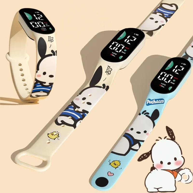 Pochacco-relojes Kuromi Cinnamoroll, reloj electrónico Led, figura de Anime, juguete para estudiantes, regalo para niños