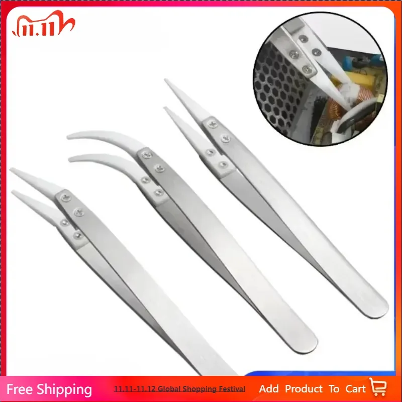 

Anti Static Tweezers Ceramic Head Insulation Clip Acid Resistant Experimental Tweezers For Watch Hands Installation Repair Tool