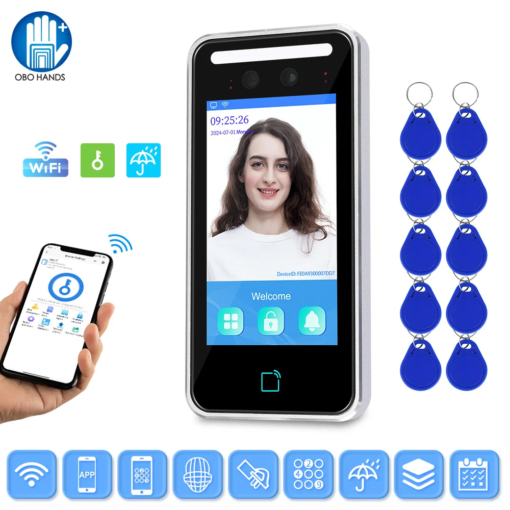 5.5 inch TCP IP WIFI Dynamic Facial Recognition Machine Smart APP RFID Access Controller Face Time Attendance Card Reader System