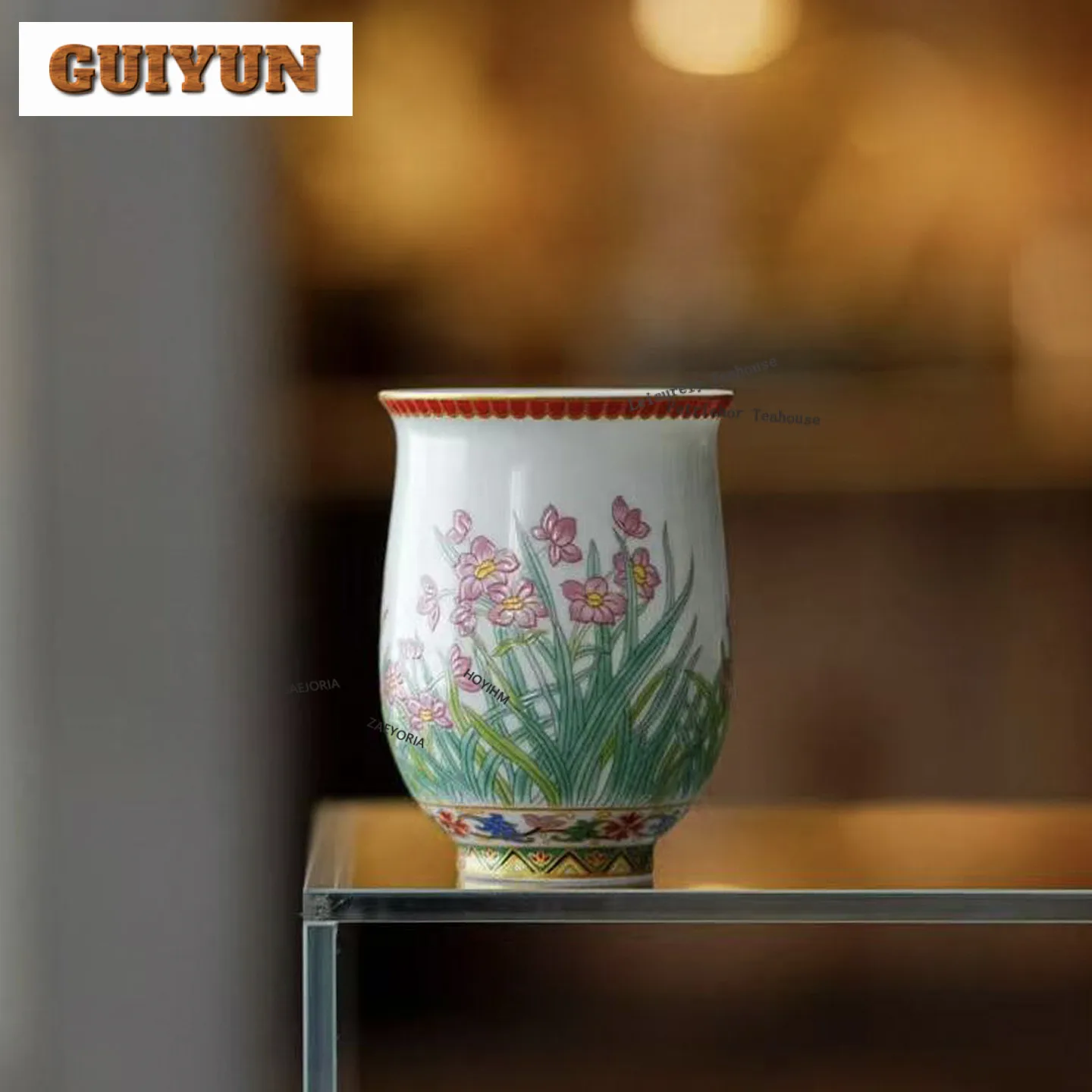 100ml Decal Daffodil Teacup Japanese Tea Bowl Beautiful Tea Cup Tea-tasting Smelling Cup Chazhan Master Cups Cha Accessories