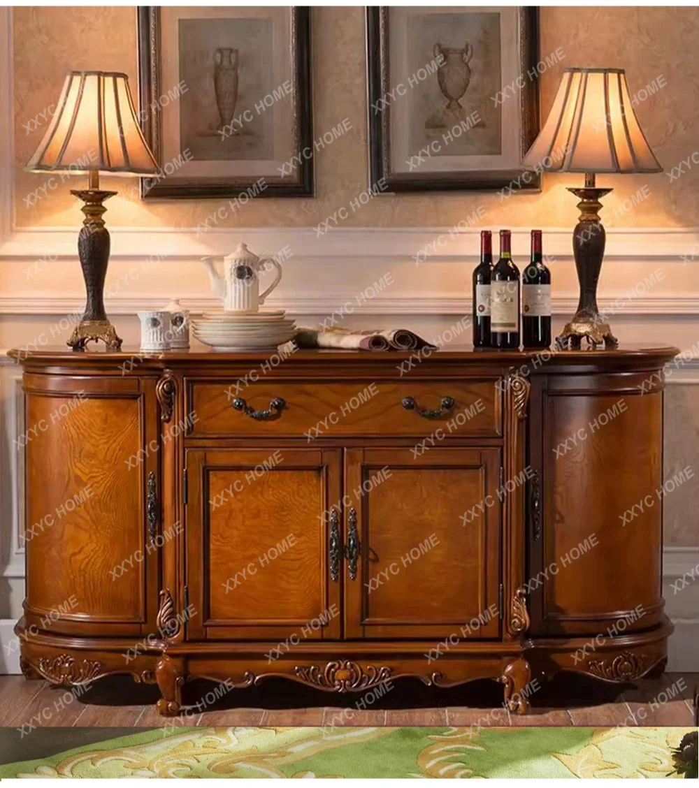 Curved side cabinet, high-grade all-solid wood porch cabinet, foyer wall cabinet