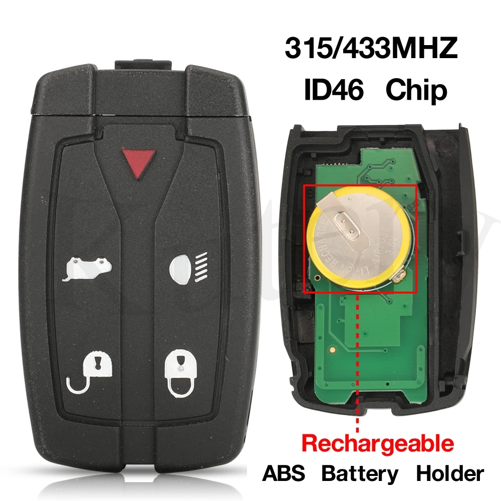 

jingyuqin 5BTN 315/433Mhz ID46 PCF7953 Chip Remote Car Key For Land Rover Freelander 2 3 LR2 Sport Ranger Rover Rechargeable