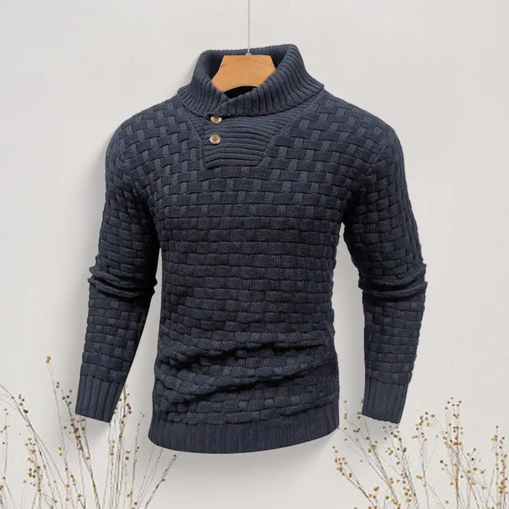 Men's Winter Sweater Neck Guard Turtleneck Long Sleeve Knit Thick Elastic Slim Solid Color Casual Sweater