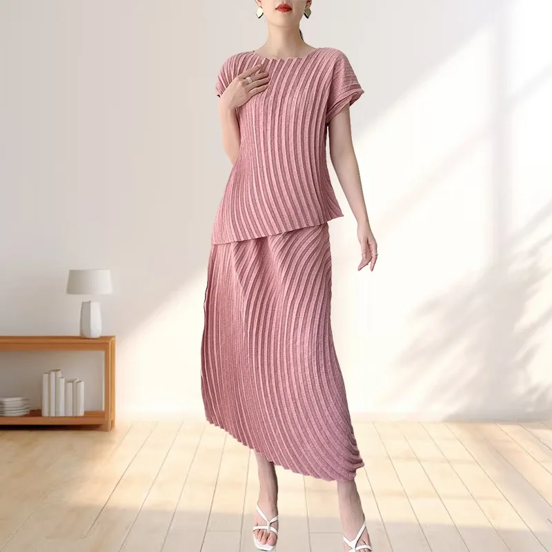  Handmade Pleated Suit Female Summer New Top Half Skirt Temperament Comfortable Casual Women's Korean Wear Wrinkle-Free