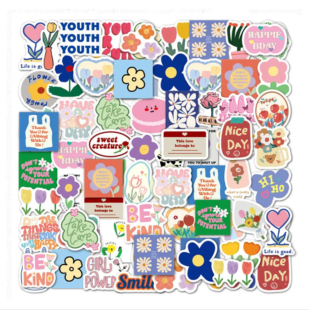 

Small Size Laptop Stickers 60pcs Cute Smiley Flower Decals Stickers for Laptop Planners Scrapbook Phone Diary Notebooks Album