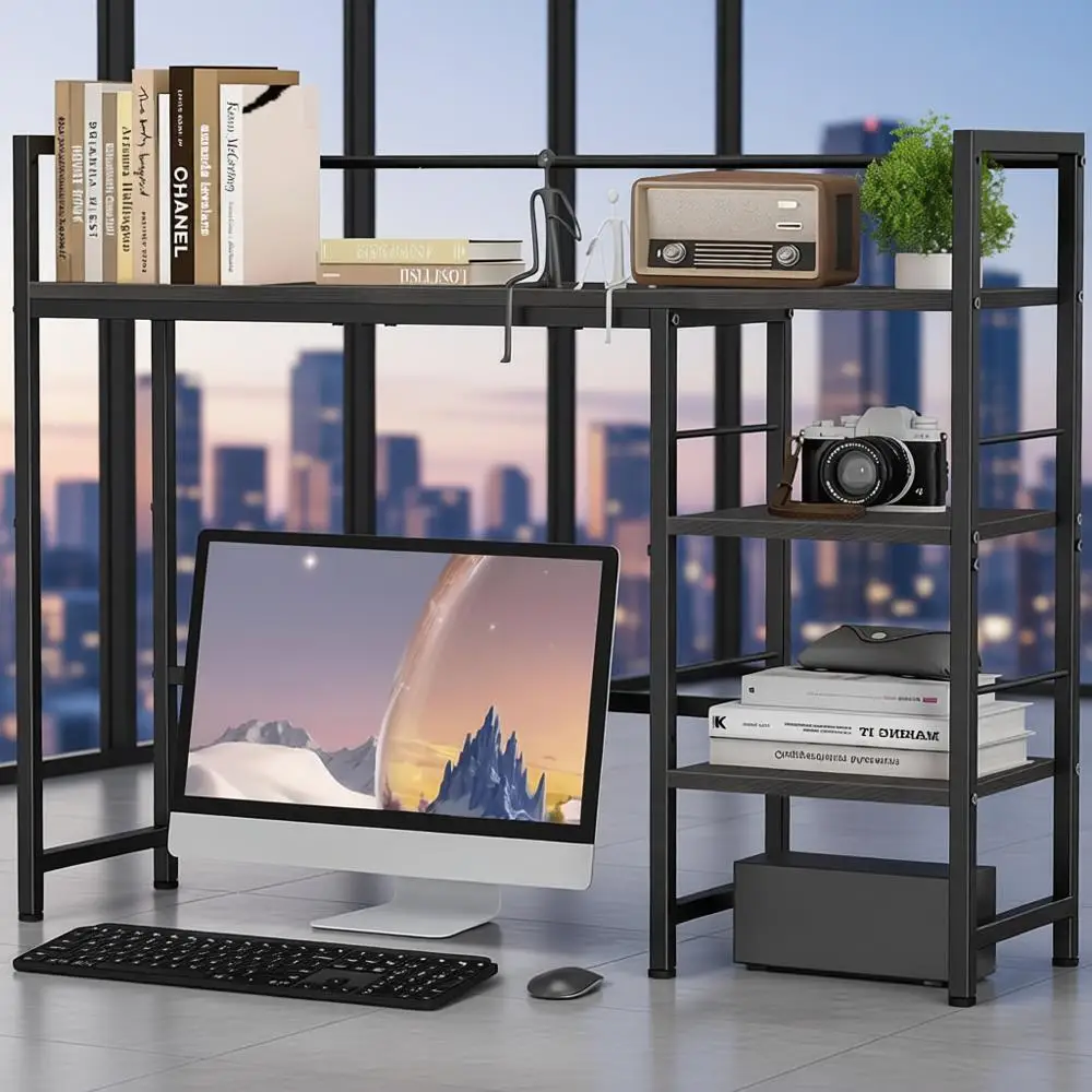 

38.5 Adjustable 3-Tier Desk Hutch Organizer for Monitor, Books, and Storage - Black