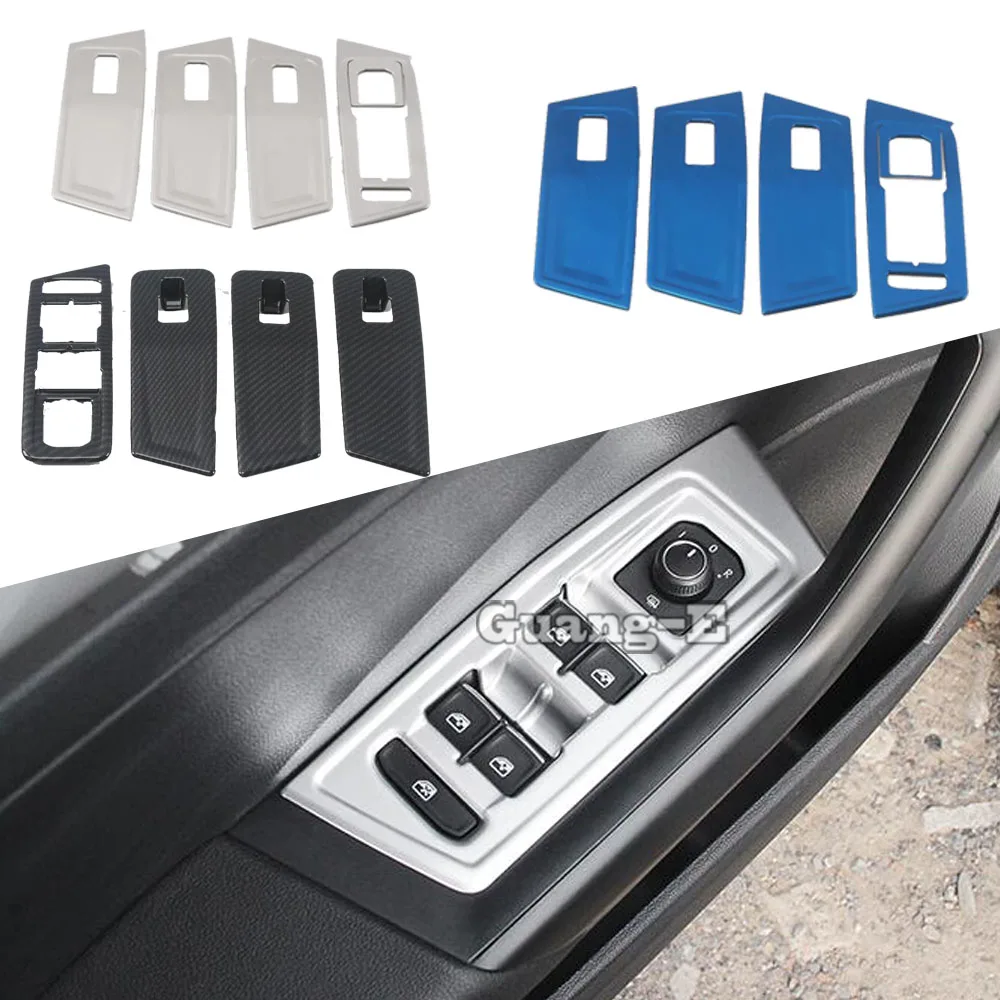 

Sticker Door Window Glass Panel Armrest Lift Switch Button Trim Frame 4pcs For Volkswagen VW T-ROC TROC 2017 2018 2019 2020 2021