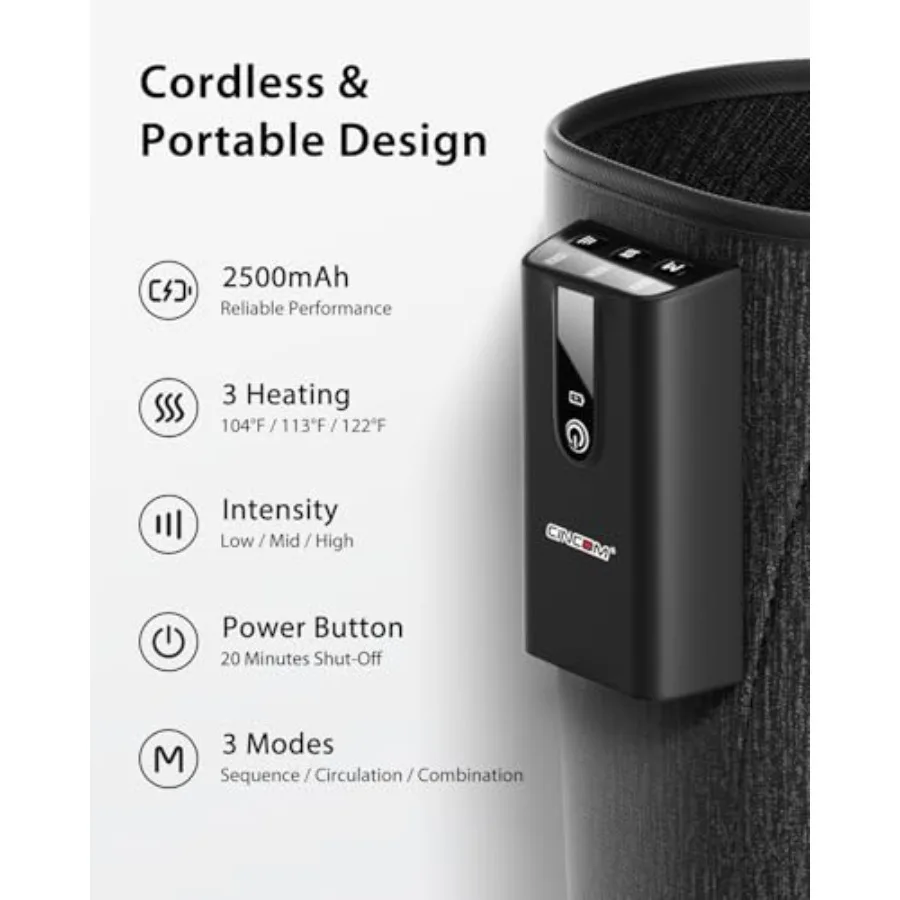 Massaggiatore per gambe senza fili con calore e compressione dell'aria per migliorare la circolazione e il sollievo dal dolore durante un lungo viaggio ricaricabile Ca