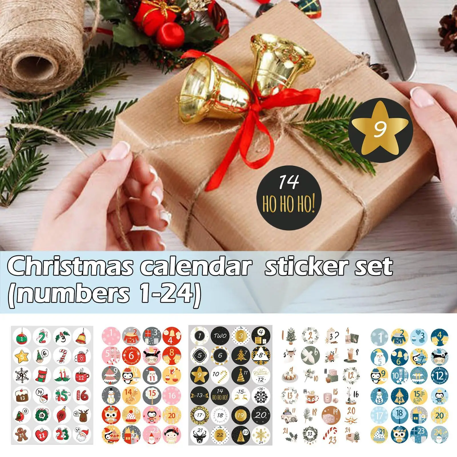 24Pcs Christmas Advent Calendar 1-24 Number Sealing Sticker Multifunctional DIY Candy Cookie Gift Box Packing Labels