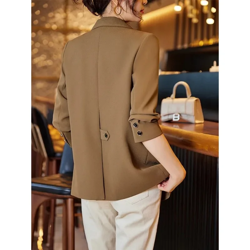 Fashion Women Blazer Jacket Ladies Pink Coffee Black Female Long Sleeve Single Breasted Straight Coat For Autumn Winter