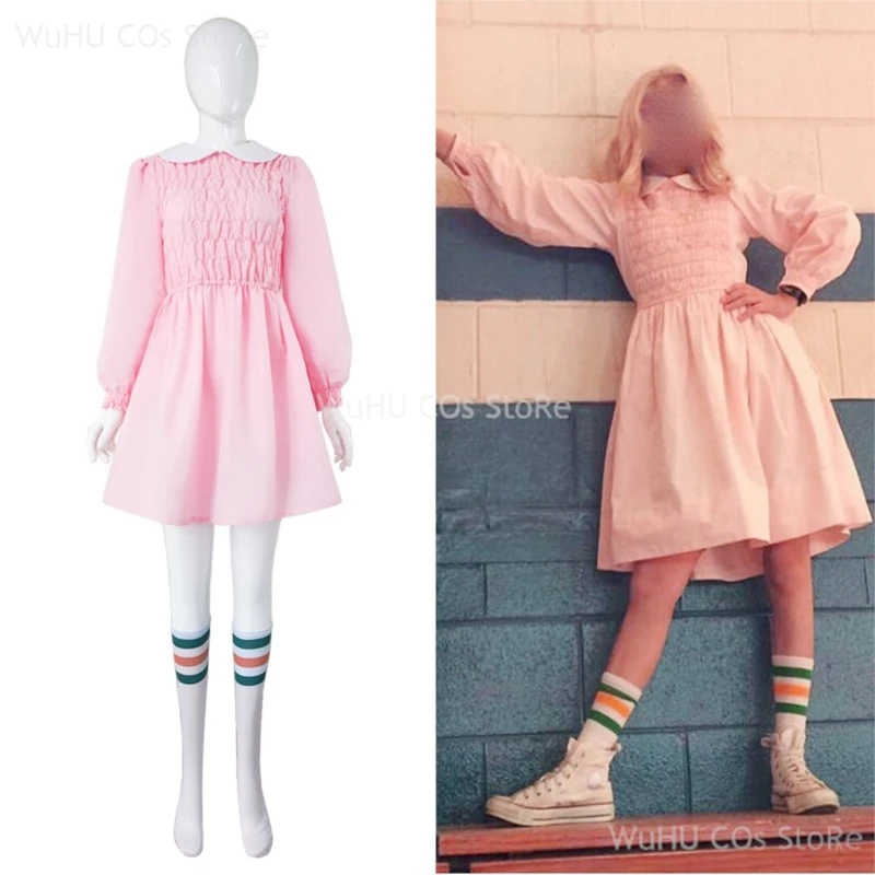 Aboutcos Stranger Cos Things 11 Cosplay Anime Costume For Women Pink Dress Outfits Fantasia Halloween Carnival Party Suit