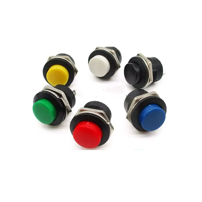 6pcs Momentary Push Button Switch 16mm Momentary 6A/125VAC 3A/250VAC Round Switches R13-507 BLACK RED GREEN WHITE BLUE YELLOW