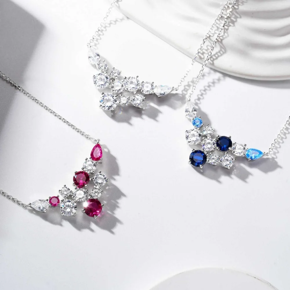Full Diamond Clavicle Necklace for Women, PT950 Platinum Chain with Cubic Zirconia Pendant