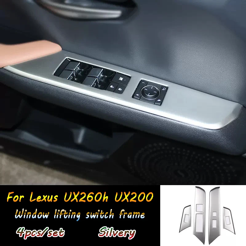 For Lexus UX260h UX200 car interior decoration, window lift switch frame, ABS material, carbon fiber, silver color, 4pcs/set