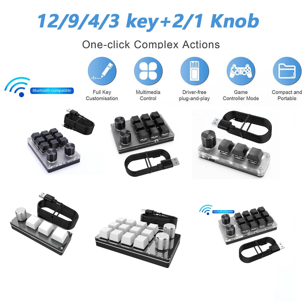 Macro Keyboard 9 Key 2 Knob Programmable Mechanical Keypad for PS Drawing Gaming Keyboard Shortcut Programmable Keypad Keys