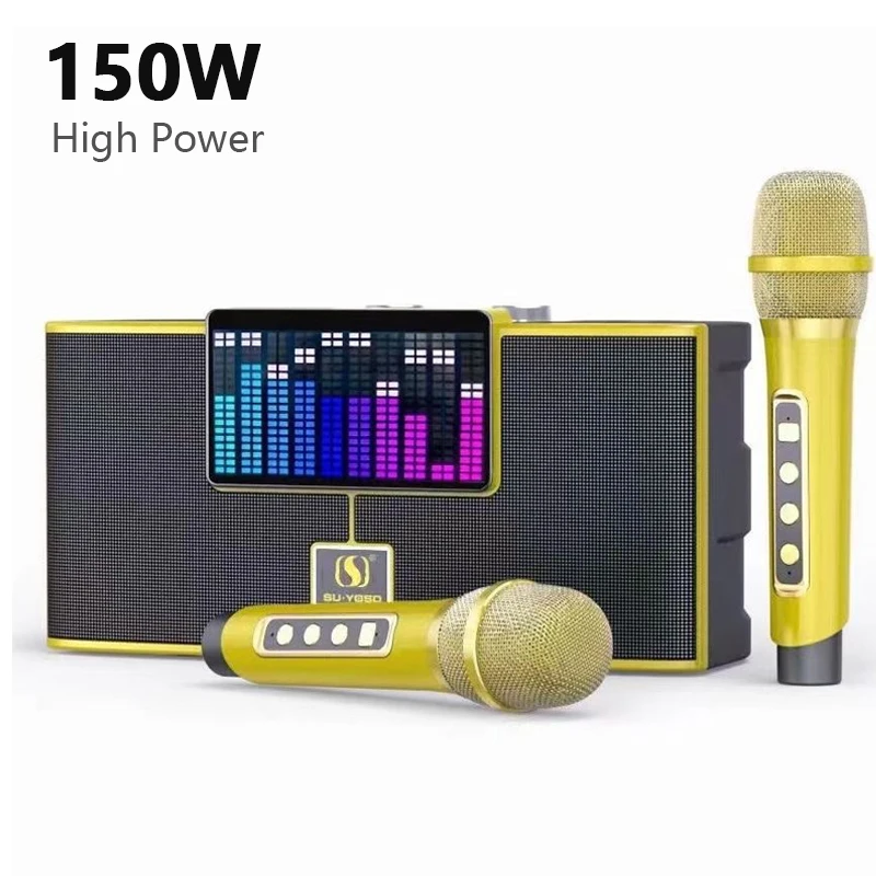 150W High Power RGB Pickup Rhythm Light Wireless Portable Microphone Bluetooth Speaker Sound Family Karaoke TF Subwoofer Ys-208