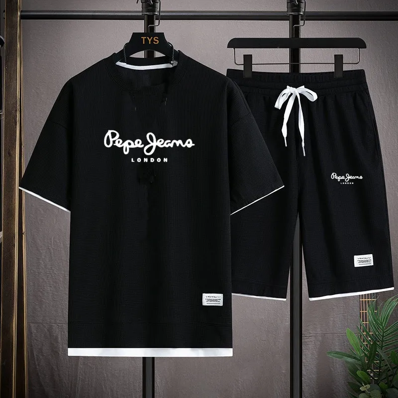 

Fashion casual T-shirt+shorts set men's sports set loose and comfortable versatile set 2026 men's summer waffle style set
