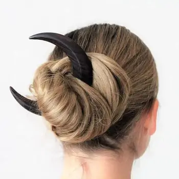 1Pc Simple Wood Moon Hair Sticks 2Sizes Wooden Crescent Hair Forks for Women Long Hairpin Comb Styling Fashion Hair Accessories 1