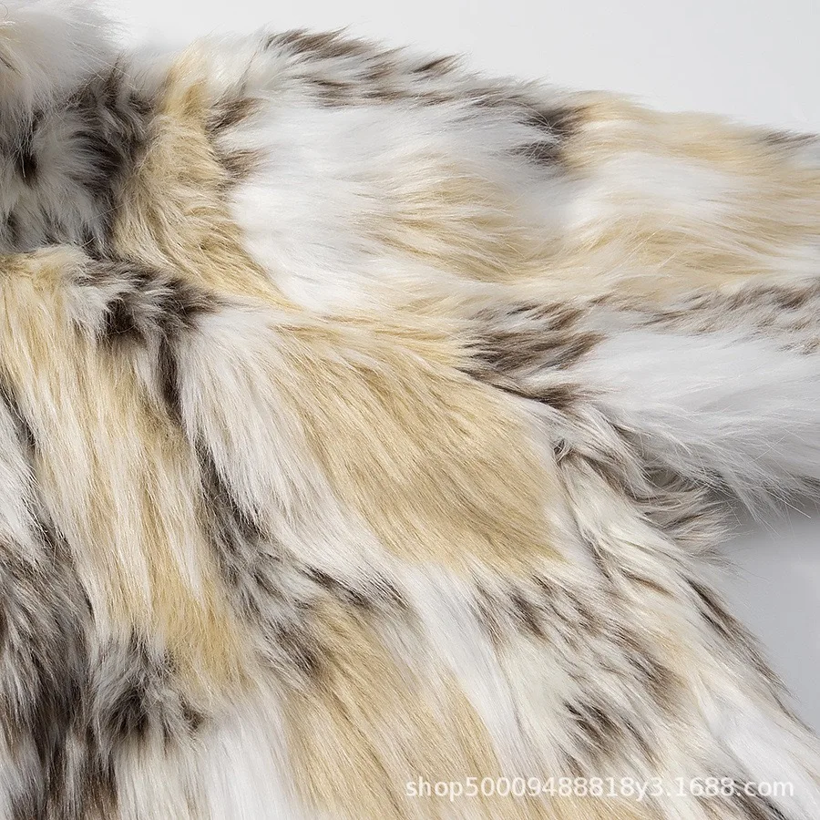 Casaco de pele sintética estampado feminino inverno retro moda casual pele artificial tingida jaqueta fofa manga comprida gola alta quente outwear