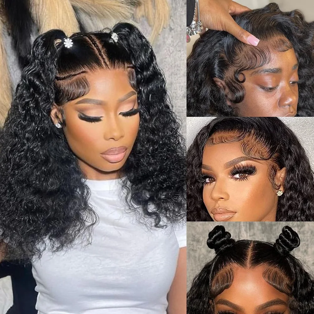 Bob Lace Closure Wigs Human Hair For Women 14inch Curly Bob Wig Human Hair 6x4 Glueless Wigs Human Hair Pre Plucked Pre Cut Bob