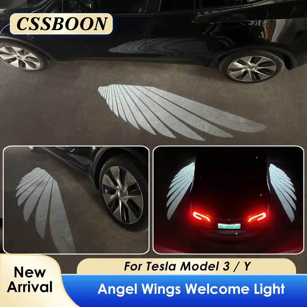 CSSBOON For Tesla Model Y Welcome Ambient Light Car Rearview LED Angle Wing Projector Lamp Exterior Accessories Easy Install