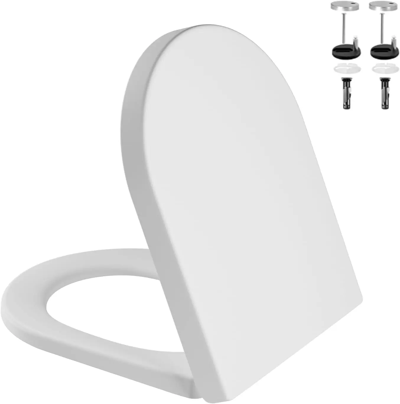WC-Sitz in D-Form, Duroplast UF, WC-Sitz mit sanftem Verschluss, mit Schnellverschluss, verstellbare Scharniere, antibakteriell, verfärbt sich nicht, belastbar bis 150 kg, Weiß
