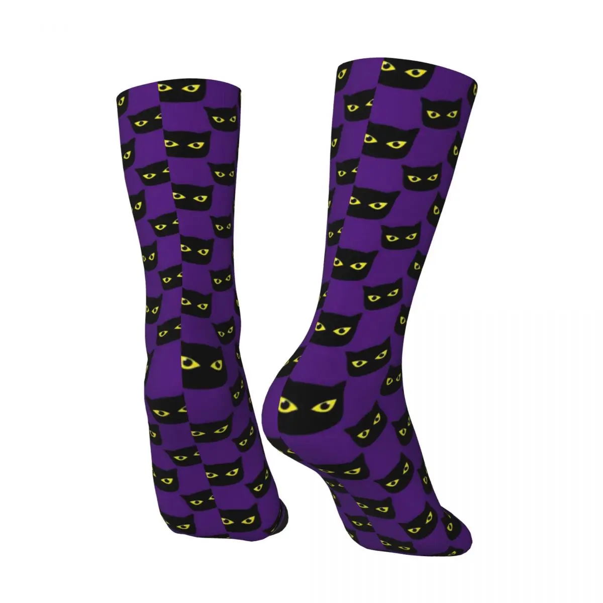 Meias de Halloween para mulheres, Preto e roxo, Meias engraçadas de gato, antiderrapante, impressão macia, corrida, esportes, outono