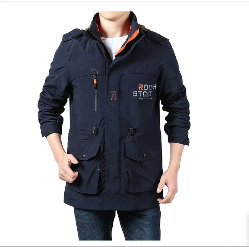 Autumn/Winter Outdoor Leisure Rush jacket, Large size Medium length waterproof and breathable men\'s jacket