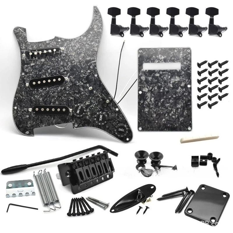 

ST Style Electric Guitar SSS Loaded Pickguard Kit Single Coil Pickups Full Hardware Set Black Pearl