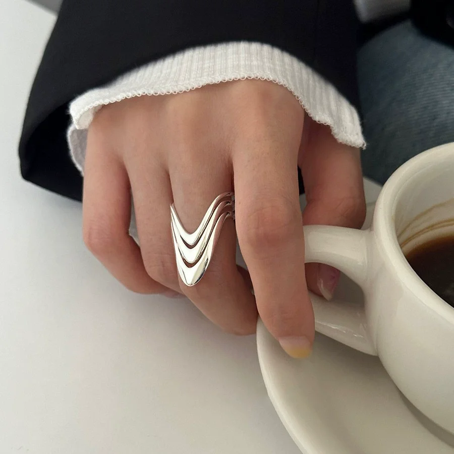 XIYANIKE Punk Hiphop Three Layers Wave Line Adjustable Finger Rings For Women Fashion New Jewelry Gift Party Daily anillos