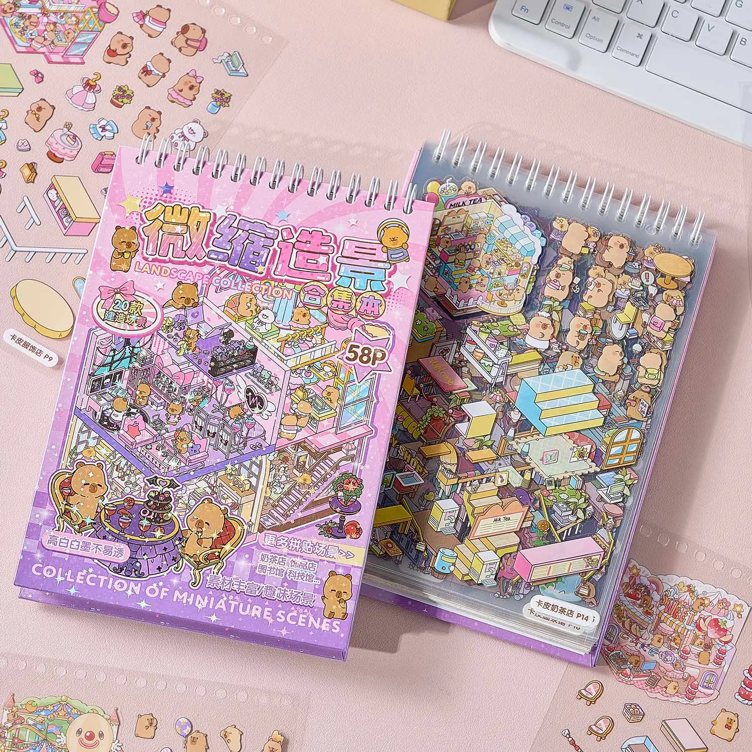 

20in1 Guinea Pig Town 6.0 Series Kawaii 3D Cartoon Miniature Scene Stickers Collection Book DIY Hand Stacked Scrapbook Stickers