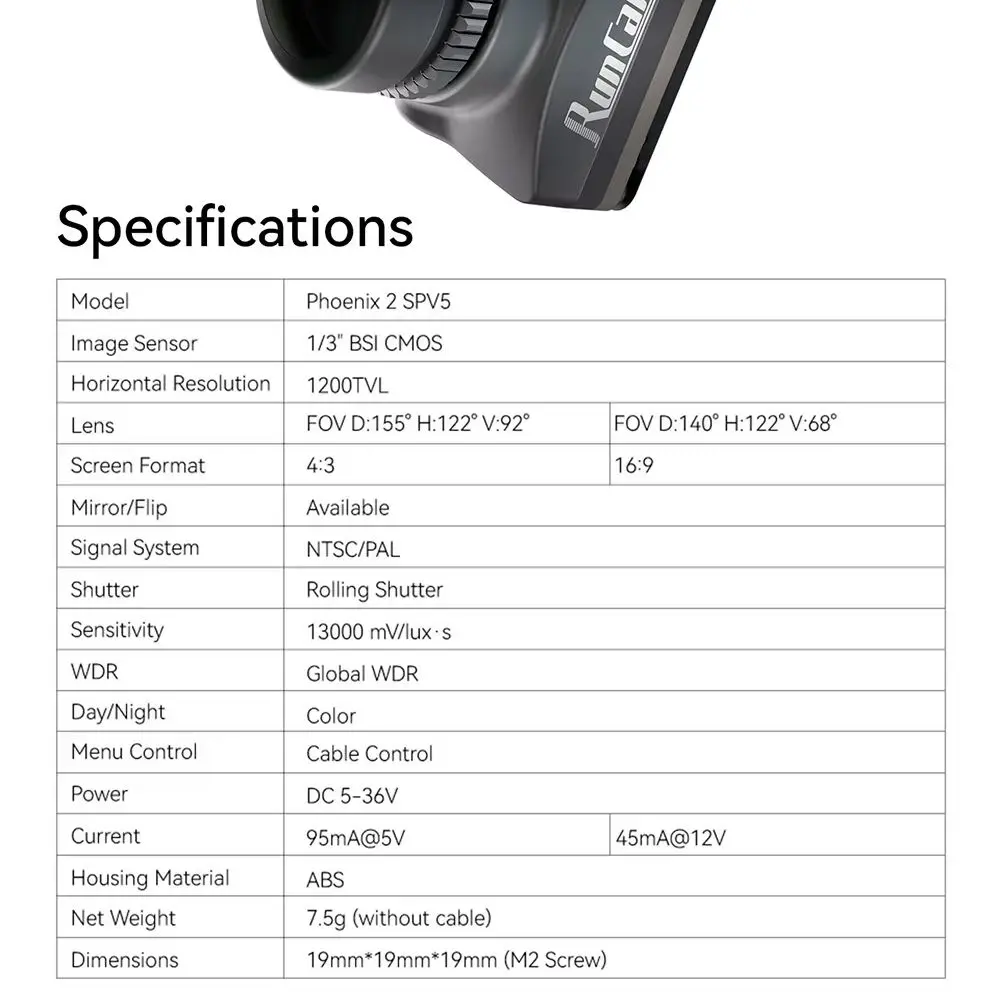 

1200TVL 4:3/16:9 1/3 "BSI CMOS Global WDR 19*19 мм для FPV RunCam Phoenix 2 SPV5 FPV камеры