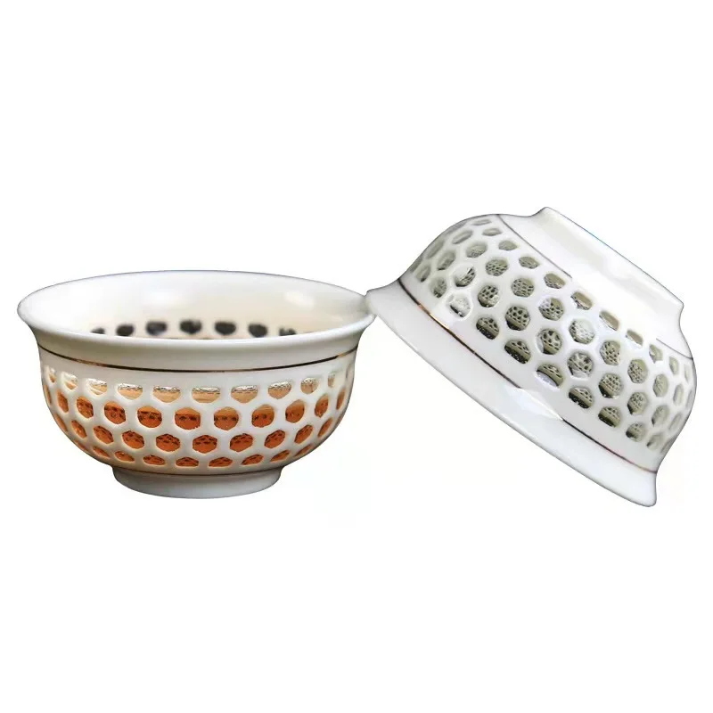 2PCS/Lot Chinese Porcelain Tea Cups Kungfu Hollow-Out Design Creative 45ml for Pu\'er Green Tea - Set of 2