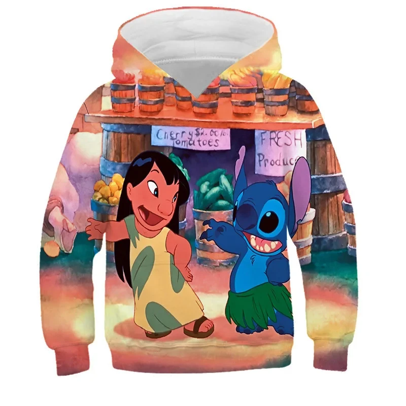 MINISO New Fashion Kids Disney Lilo & Stitch Clothing Baby Boys Girls Long Sleeve Stitch Pullover Toddler Casual  Hooded Clothes