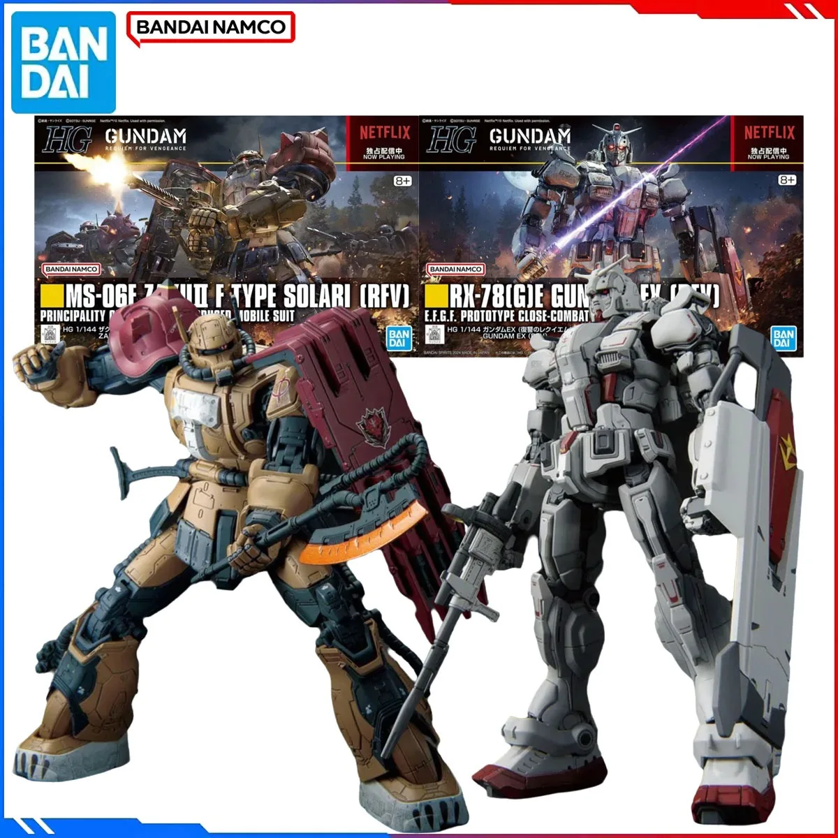 정품 반다이 오리지널 피규어 모델 키트 HG 애니메이션 피규어 건담 EX 자쿠 II F 솔라리 FRV 타입 액션 모델 장난감 어린이 선물