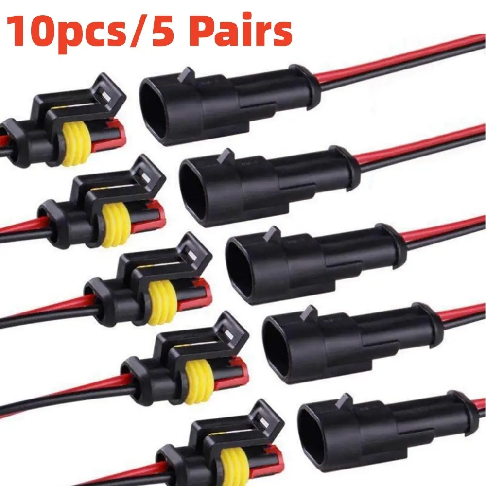 10pcs/5sets 2 Pin Way Connector Waterproof Connectors Male & Female Way 16 AWG Wire For Car Truck Boat Electrical Connector