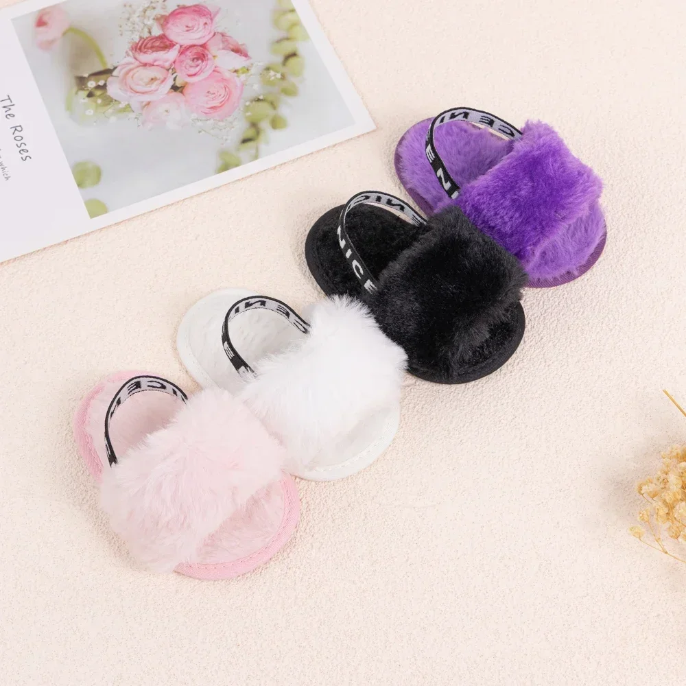 Spring Winter Baby Shoes Cute Indoor Baby Fluffy Slippers Infant Toddler Baby Boys Girls Shoes Sandals First Walker