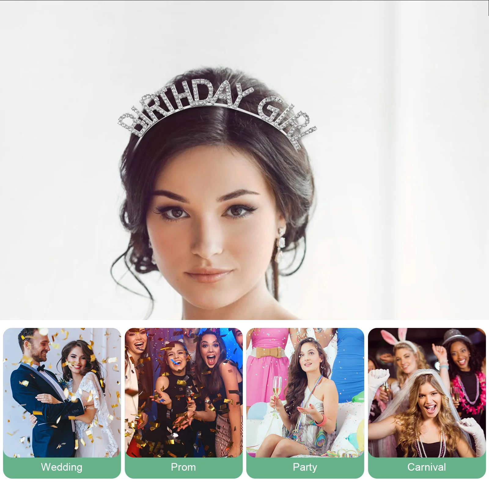 

Teen Girls Birthday Headband Rhinestones Party Decorations Stylish Letter Embellishments Rhinestone Headband