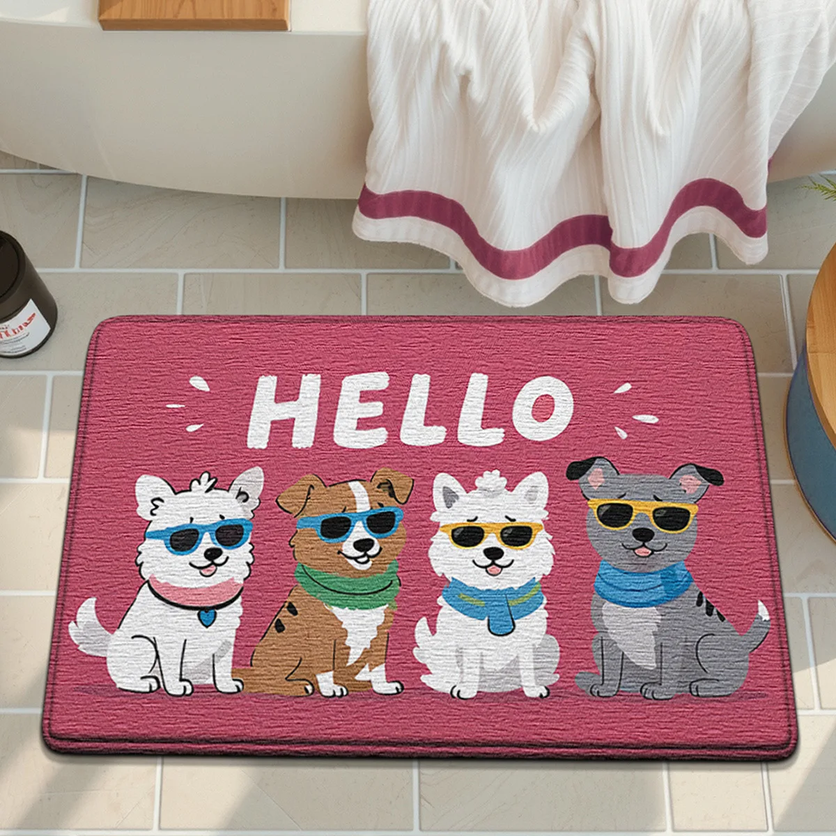 

Adorable Dog Print Bath Mat - Premium Sponge Material - Super Absorbent & Quick Dry - Non-Slip Bathroom Rug - Fade-Resistant