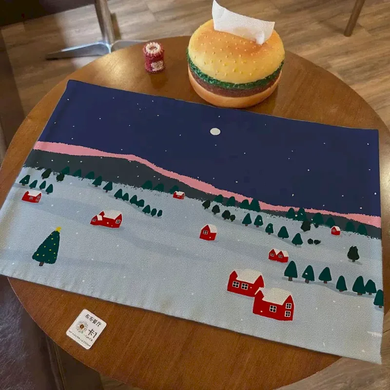 VIKAMA Christmas Tree Linen Desktop Mat Cartoon Heat Resistant Washable Table Mat Kitchen Festival Party Home Decoration