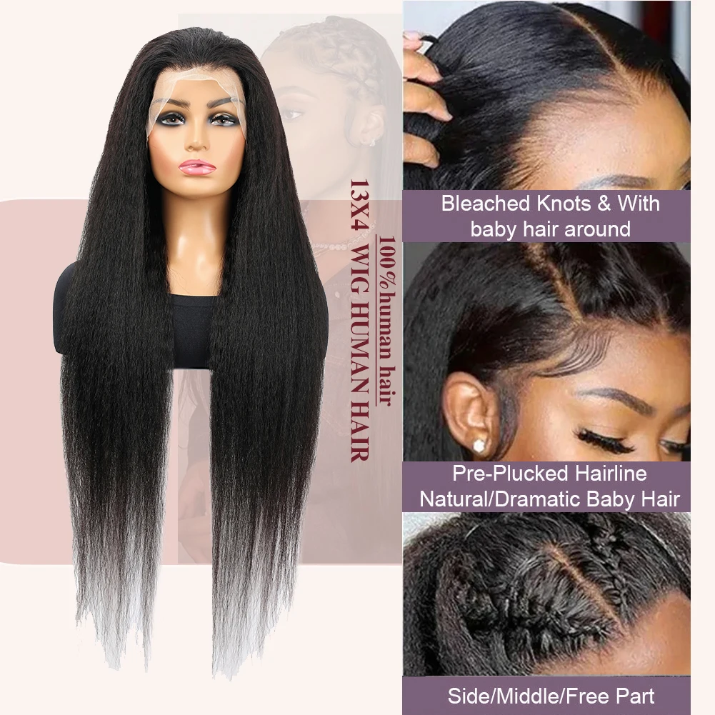 13x4 & 13x6 & 4x4 Yaki Kinky Rechte Kant Voor Pruiken Menselijk Haar Pre Geplukt 180 Dichtheid Kant Frontale Pruiken Menselijk Haar voor Vrouwen