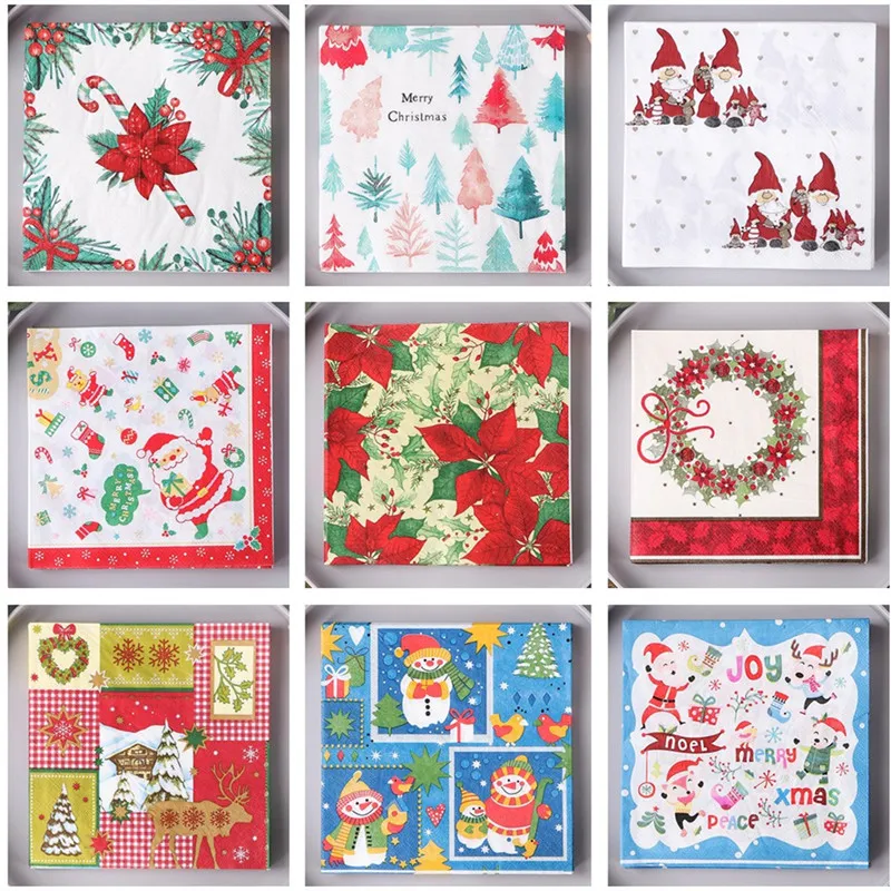 

20Pcs/pack Vintage Christmas Series Printed Paper Disposable Tableware Napkin Tissues DIY Xmas Party Decoration