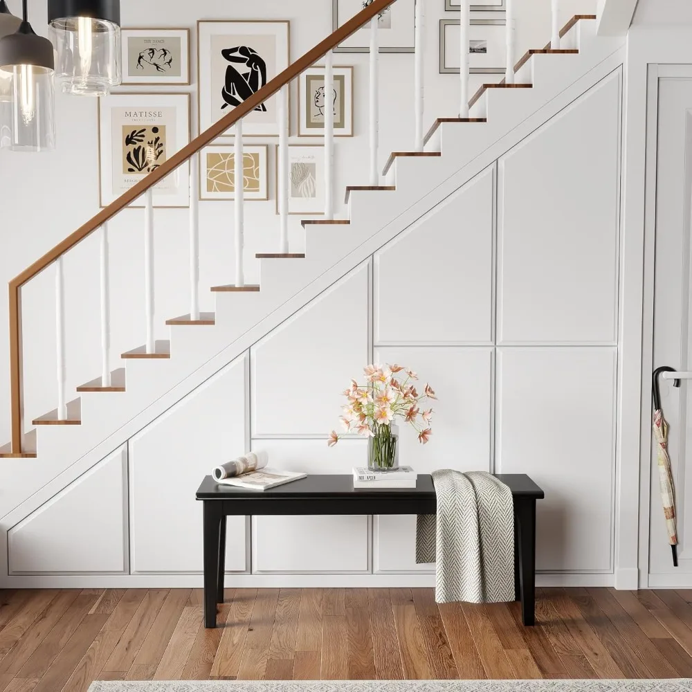 Black Wooden Dining Bench with Bed End and Entryway Features for Bedroom, Living Room, and Kitchen Use