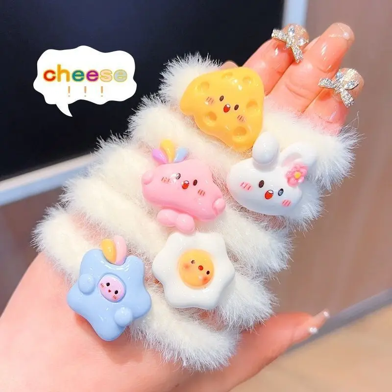 

Plush Scrunchies Hair Tie for Girls Children's Sweet Cartoon Egg Cheese Kawaii Rabbit Star Elastic Rubber Hair Band Accessories