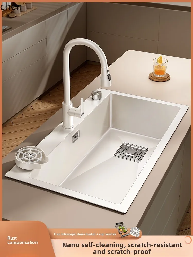 

HTT Cream Style Sink Large Single Bowl Stainless Steel Vegetable Dishwashing Basin Handmade Undermount Basin Large Thickened